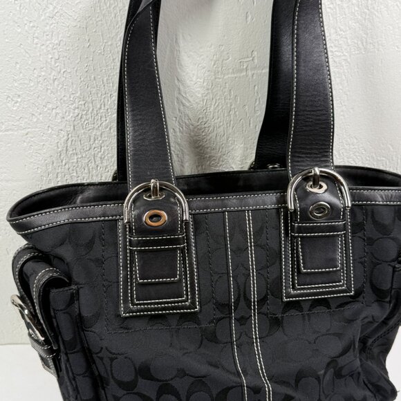 Vintage Y2K Coach Legacy Black Signature C Canvas Tote Leather Trim Handbag - Picture 7 of 11